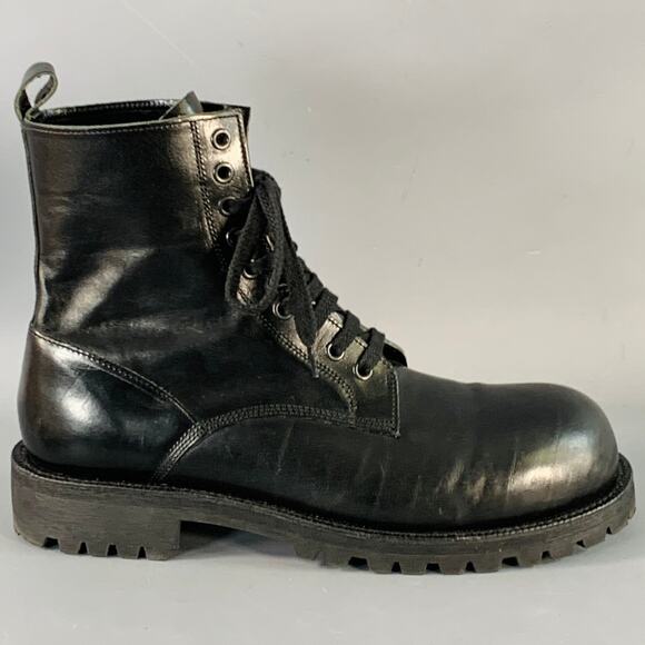 COMME des GARCONS HOMME PLUS Size 10 Black Leather Pull On Military Boots main image 8